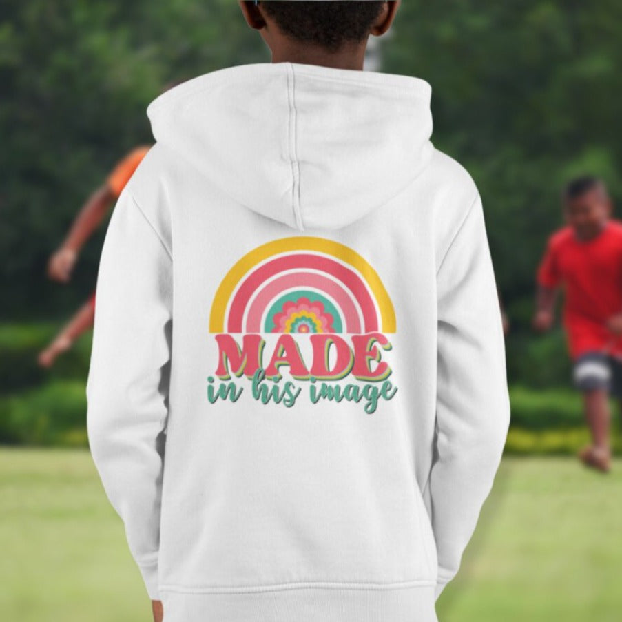 Made in His Image Rainbow Youth Hoodie Color: White Size: S Jesus Passion Apparel