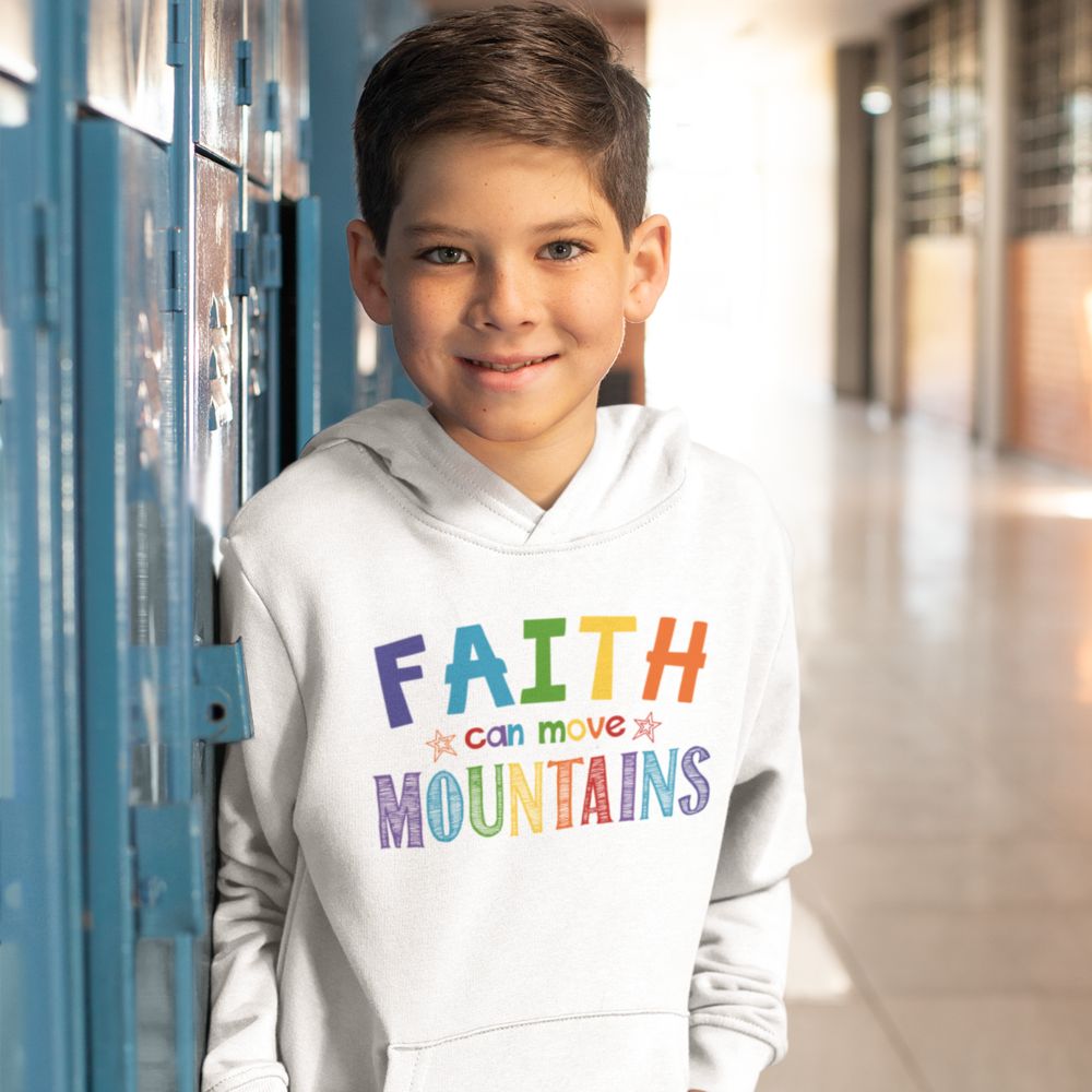 Faith Can Move Mountains Youth Hoodie Color: White Size: S Jesus Passion Apparel