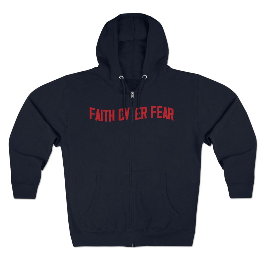 Faith Over Fear Patriotic Retro-Inspired Premium Men's Hooded Jacket Heavy Blend™ Color: Navy Size: M Jesus Passion Apparel