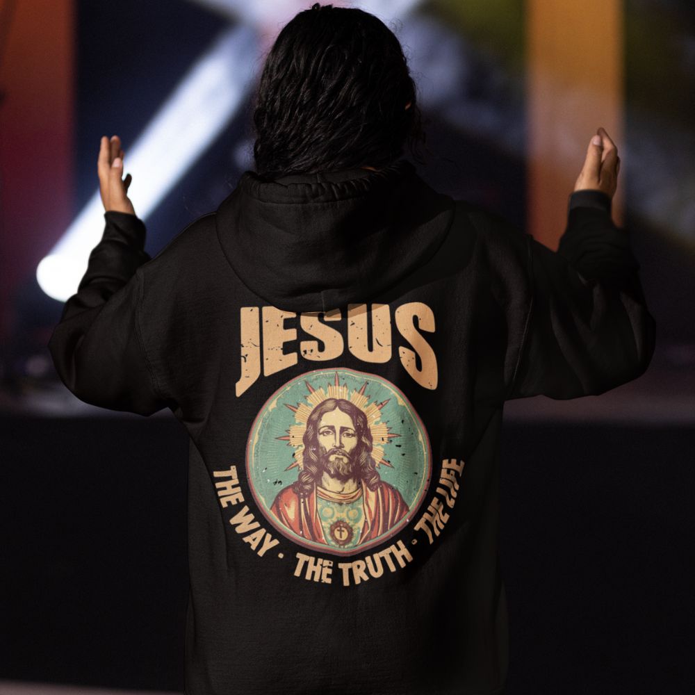 Jesus - The Way, Truth, Life Retro-Inspired Women's Jacket Heavy Blend™ Full Zip Hooded Sweatshirt Size: S Color: Red Jesus Passion Apparel