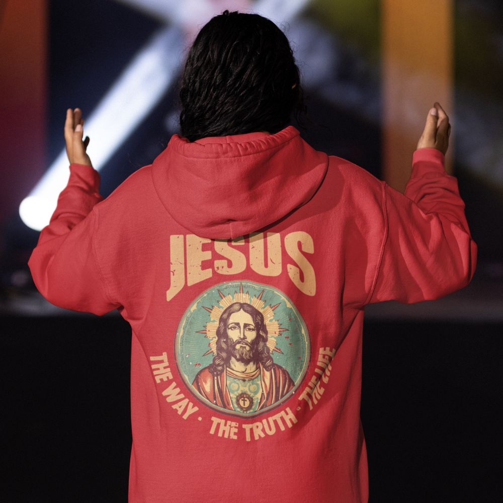 Jesus - The Way, Truth, Life Retro-Inspired Women's Jacket Heavy Blend™ Full Zip Hooded Sweatshirt Size: S Color: Red Jesus Passion Apparel