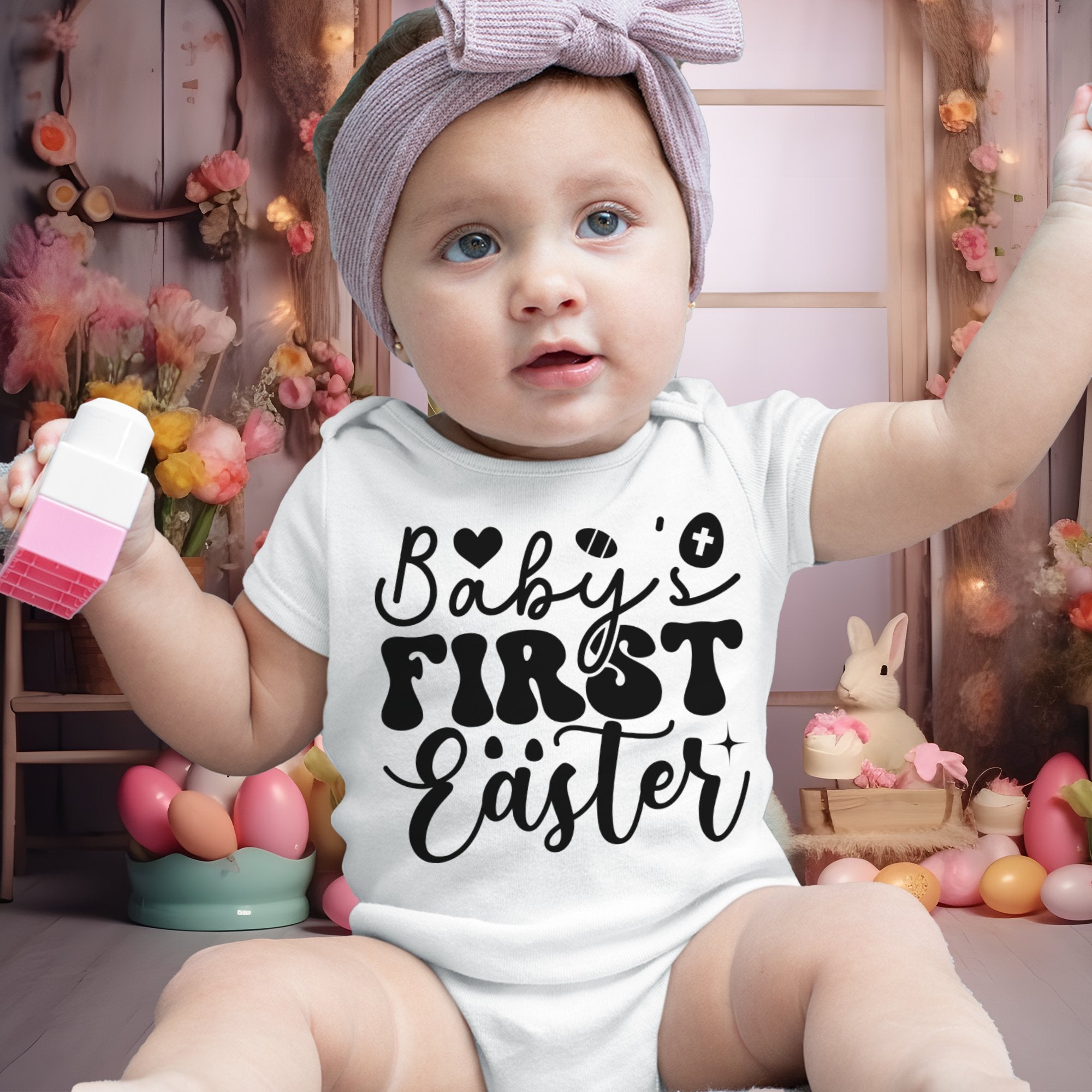 Baby's First Easter Retro Infant Fine Jersey Bodysuit Size: 6mo Color: White Jesus Passion Apparel