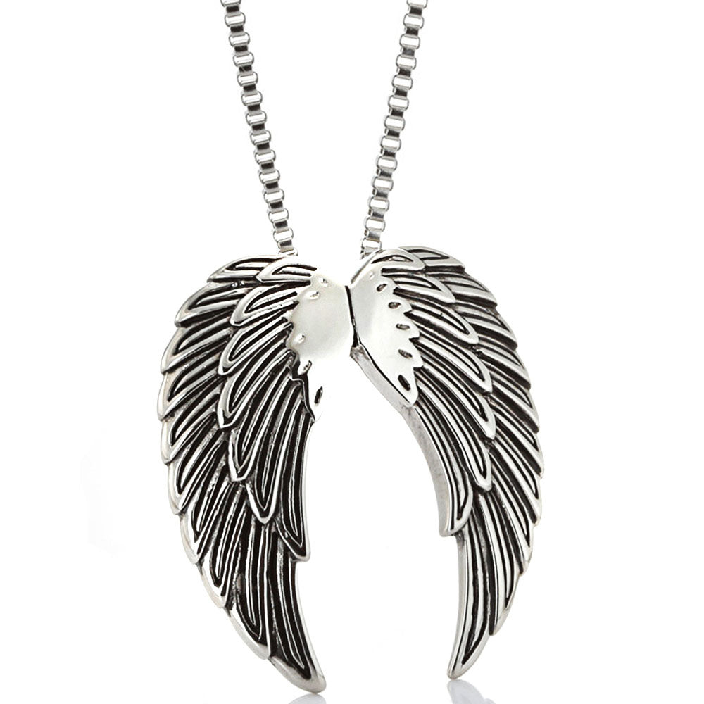 Angel Wing Feather Pendant Necklace Color: Silver Jesus Passion Apparel