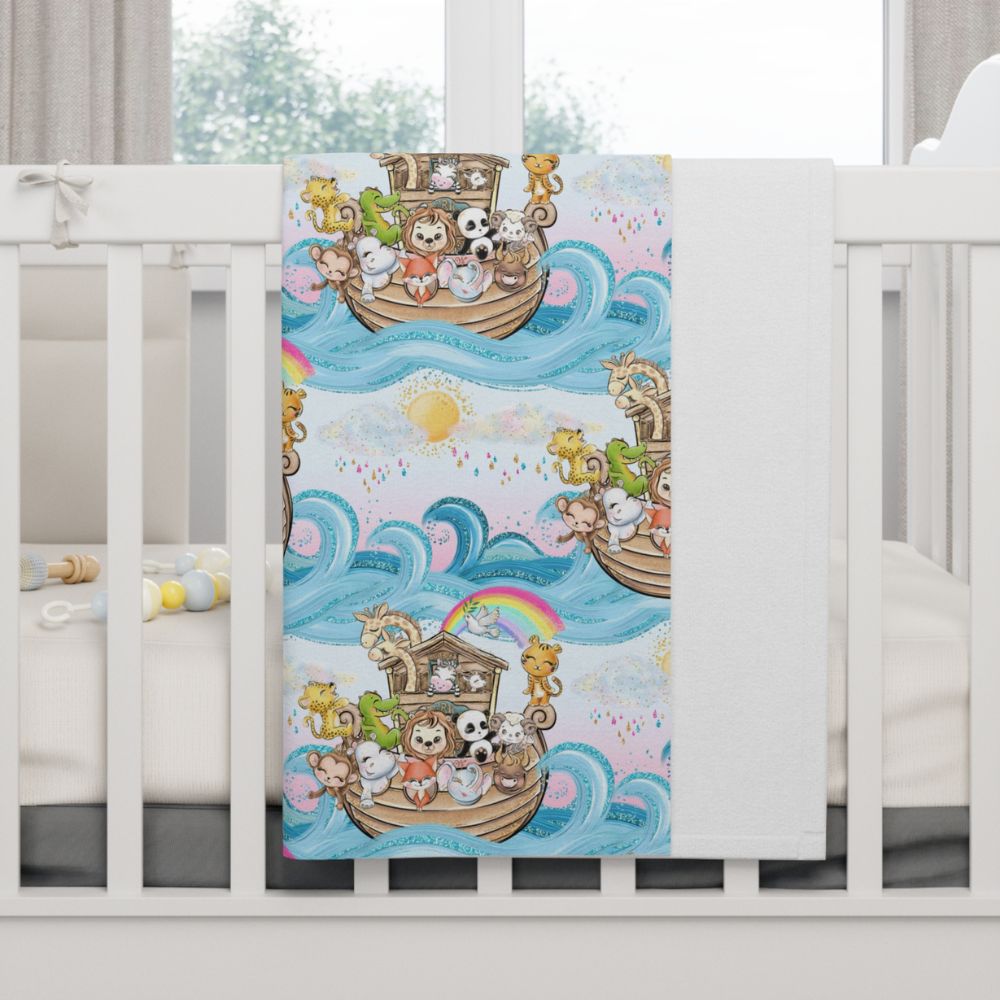 Noah's Ark - The Sun Comes Out Soft Fleece Baby Blanket Size: 30" × 40" Color: White Jesus Passion Apparel