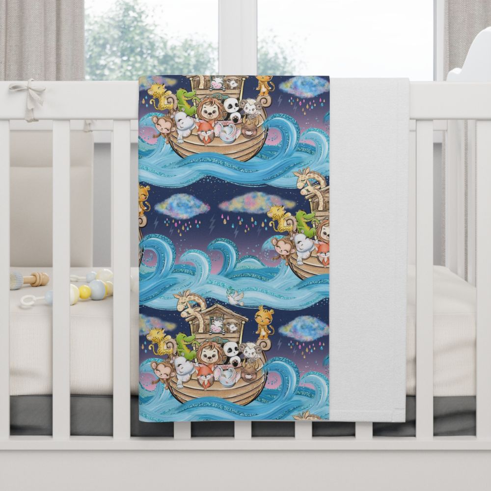 Noahs Ark - 40 Days and Nights Soft Fleece Baby Blanket Size: 30" × 40" Color: White Jesus Passion Apparel