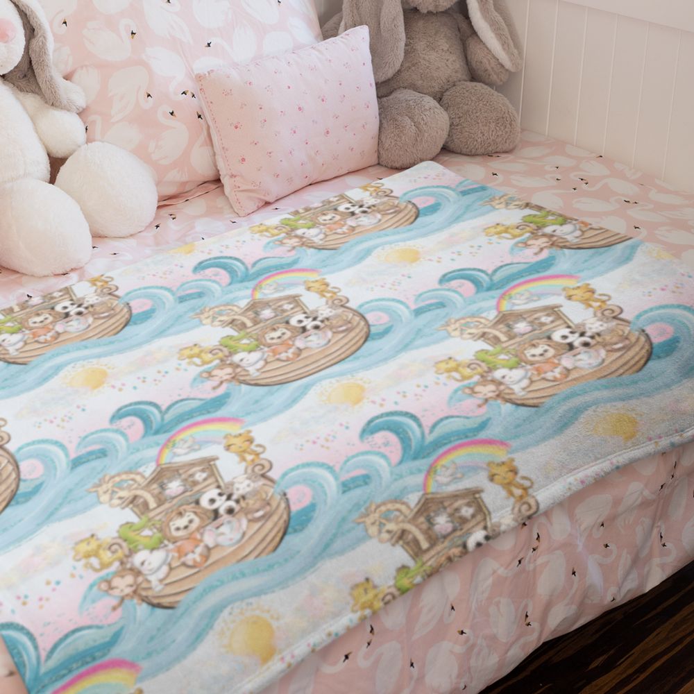 Noah's Ark - The Sun Comes Out Soft Fleece Baby Blanket Size: 30" × 40" Color: White Jesus Passion Apparel