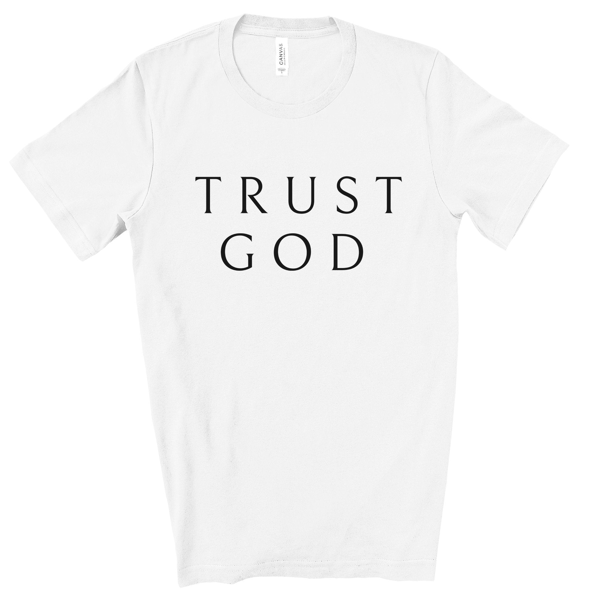 Trust God Men's Jersey Short Sleeve Tee Size: XS Color: White Jesus Passion Apparel