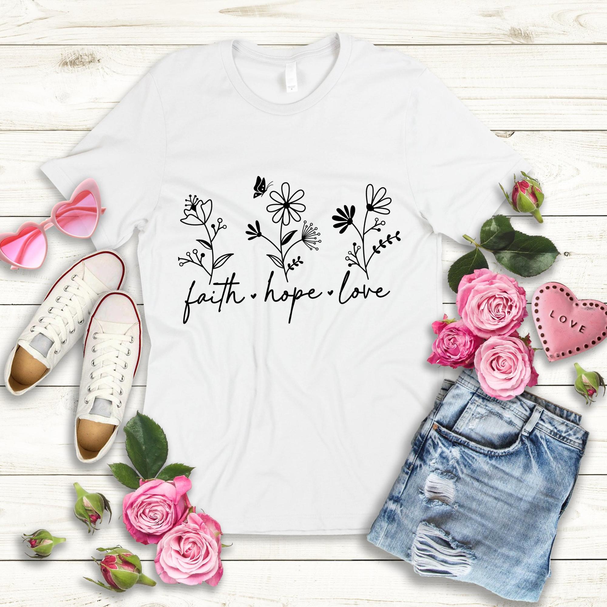 Faith Hope Love Women's Short Sleeve Tee Size: XS Color: White Jesus Passion Apparel