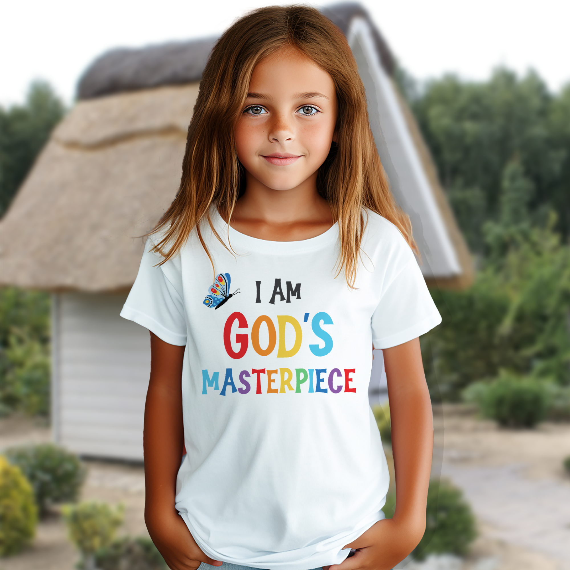 I am Gods Masterpiece Youth Relaxed-Fit T-Shirt Colors: White Sizes: S Jesus Passion Apparel