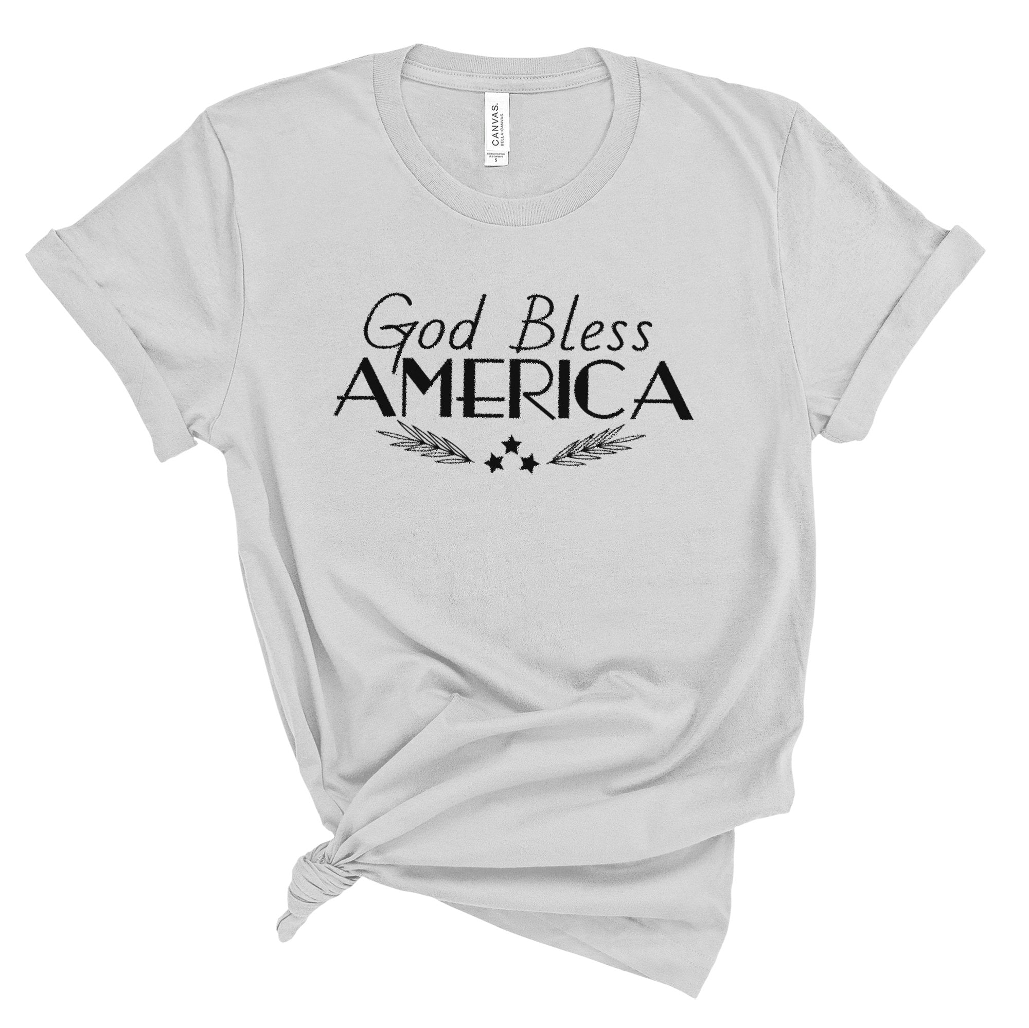 God Bless America Women's Short Sleeve Patriotic T-Shirt Size: XS Color: Athletic Heather Jesus Passion Apparel