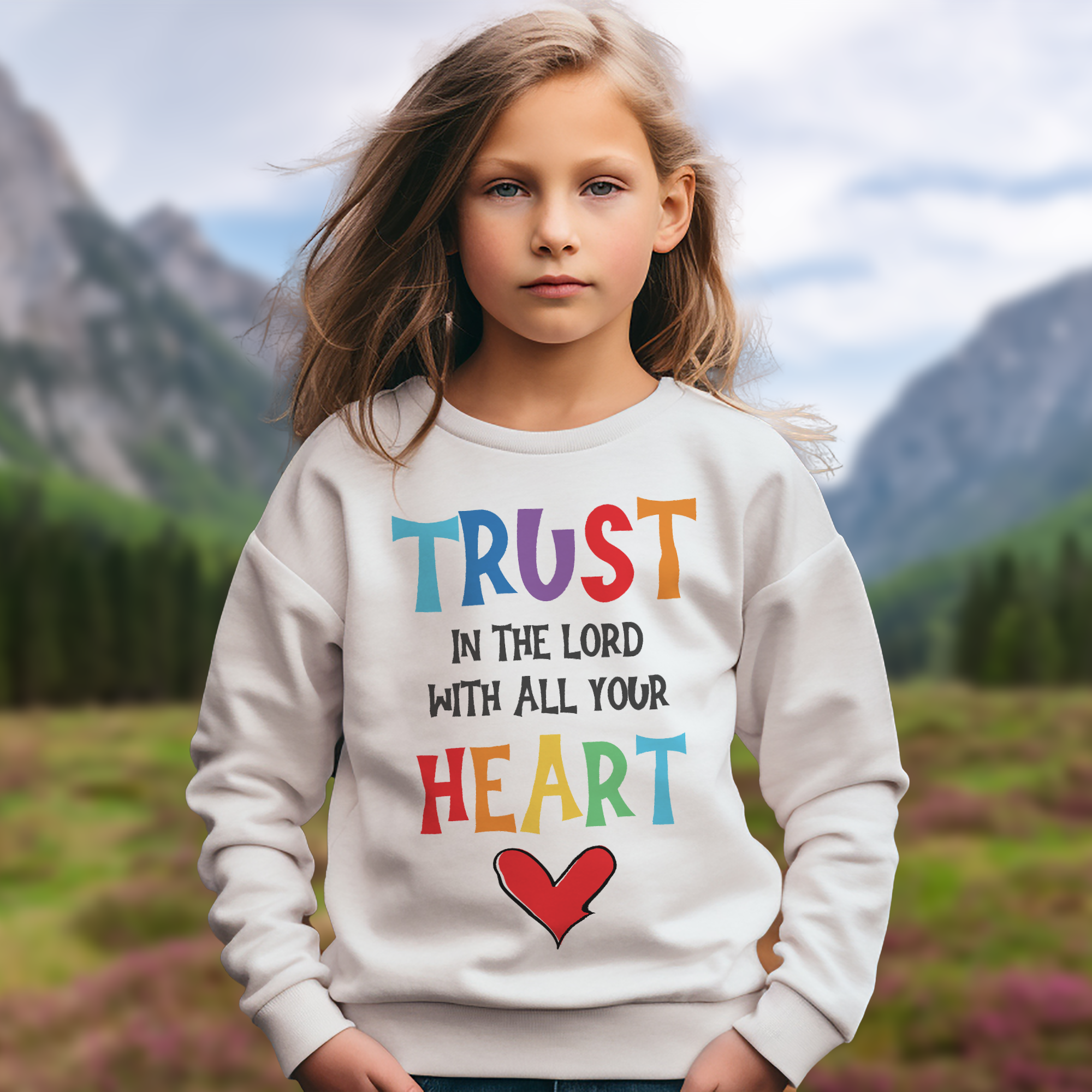 Trust in the Lord Youth Crewneck Sweatshirt Color: White Size: XS Jesus Passion Apparel