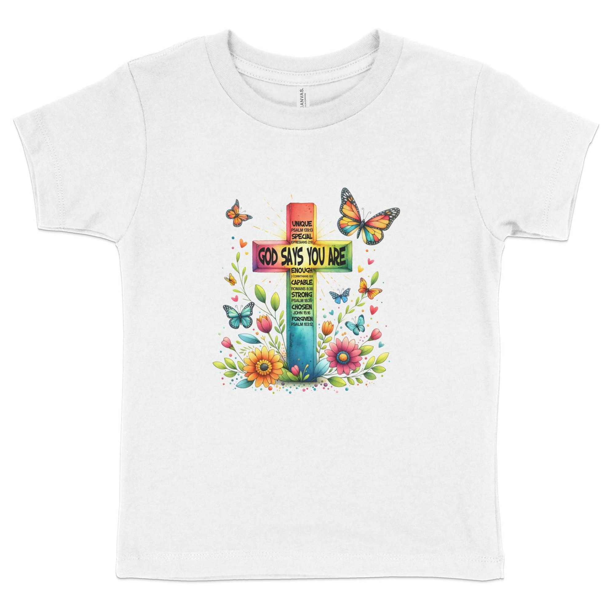 God Says You Are Toddler Short Sleeve Tee Size: 5/6T Color: White Jesus Passion Apparel