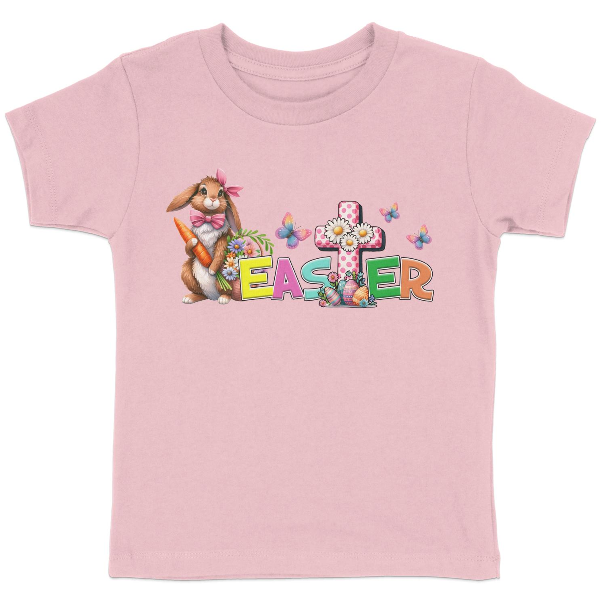 Easter Cross Rabbit Toddlers Christian Easter T-Shirt Size: 5/6T Color: Pink Jesus Passion Apparel