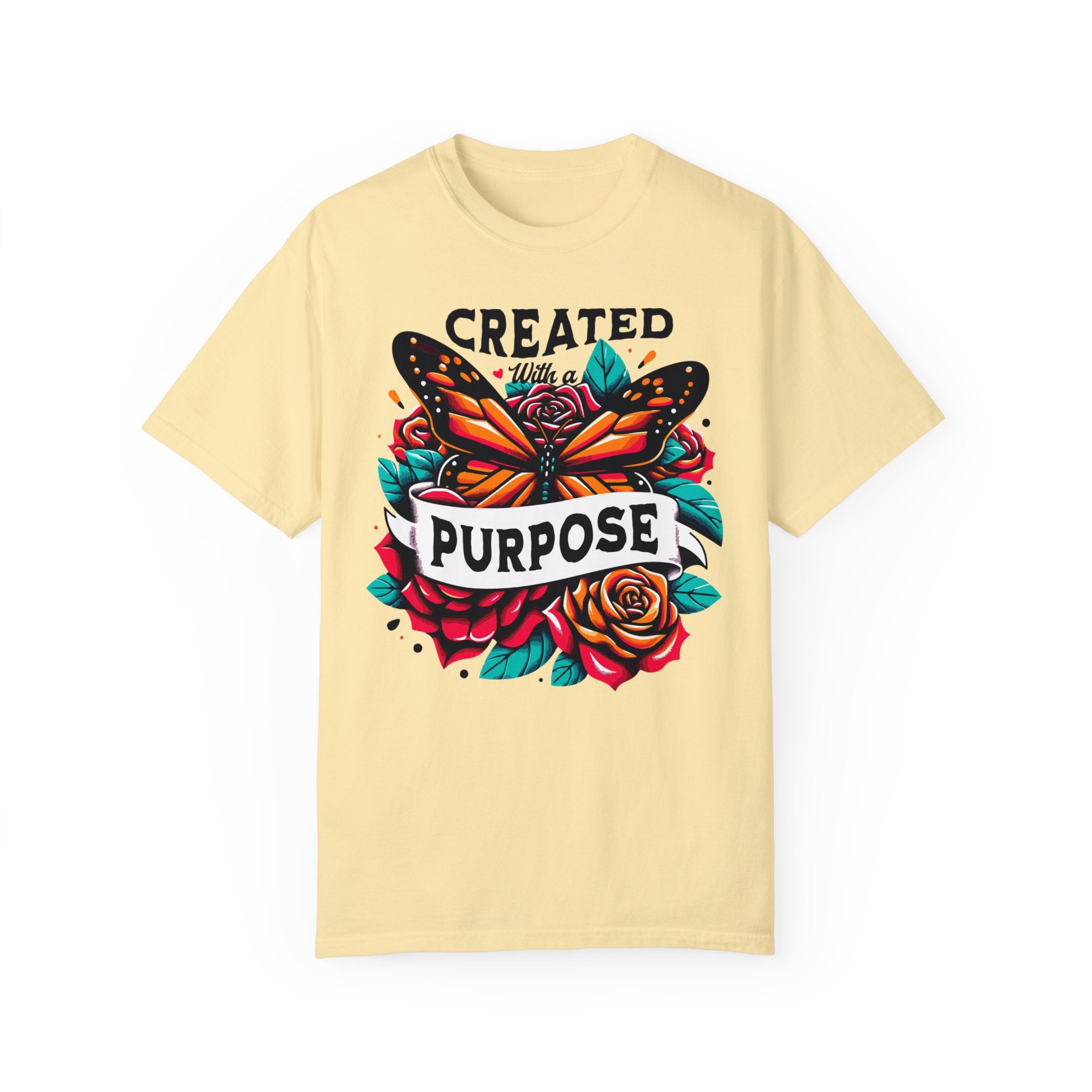 Created with a Purpose Butterfly Roses Comfy Heavyweight Short Sleeve Tee