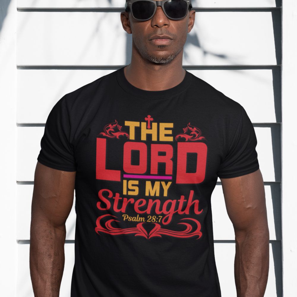 The Lord is My Strength Jersey Short Sleeve T-Shirt Color: Black Size: XS Jesus Passion Apparel