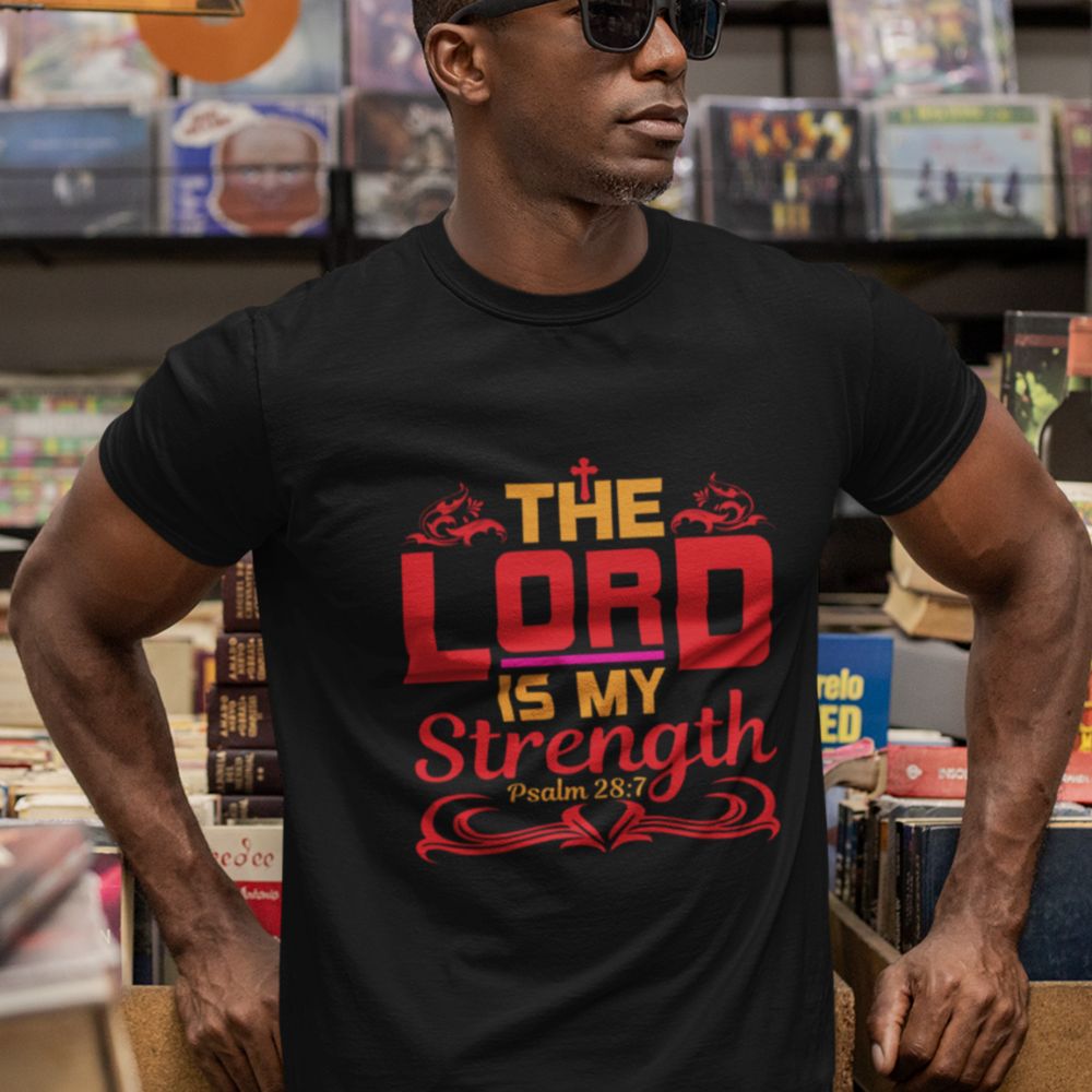 The Lord is My Strength Jersey Short Sleeve T-Shirt Color: Black Size: XS Jesus Passion Apparel