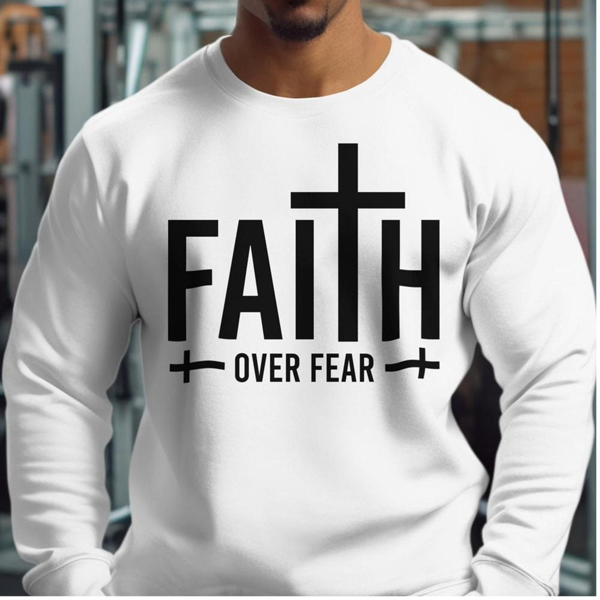 Faith over Fear Men's Fleece Unisex-Fit Sweatshirt - White Size: S Color: White Jesus Passion Apparel