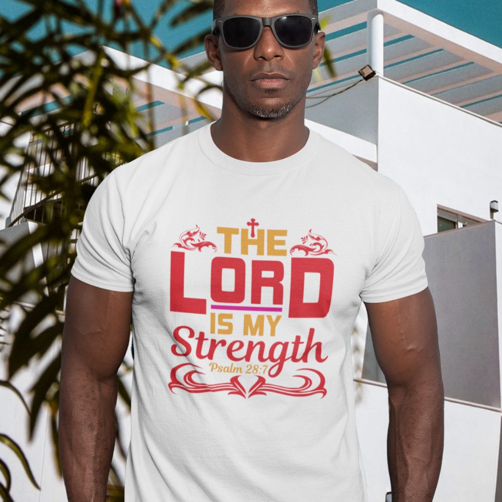 The Lord is My Strength Jersey Short Sleeve T-Shirt Color: Black Size: XS Jesus Passion Apparel