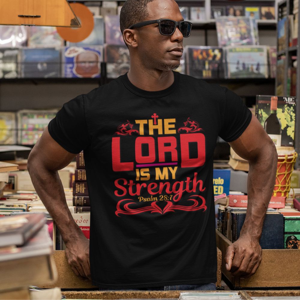 The Lord is My Strength Jersey Short Sleeve T-Shirt Color: Black Size: XS Jesus Passion Apparel