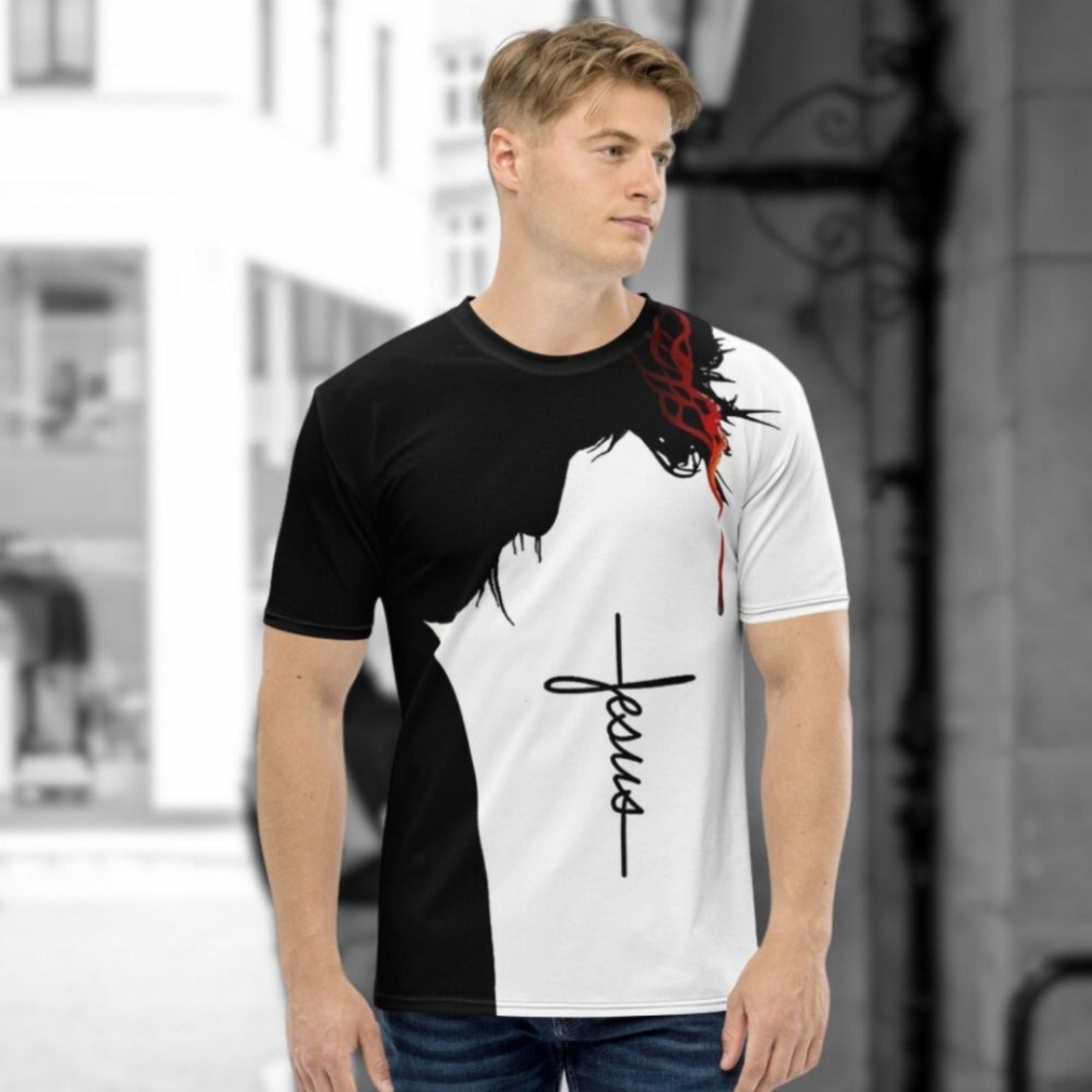 Jesus' Sacrifice Men's Handmade Crew Neck T-Shirt Size: XS Jesus Passion Apparel