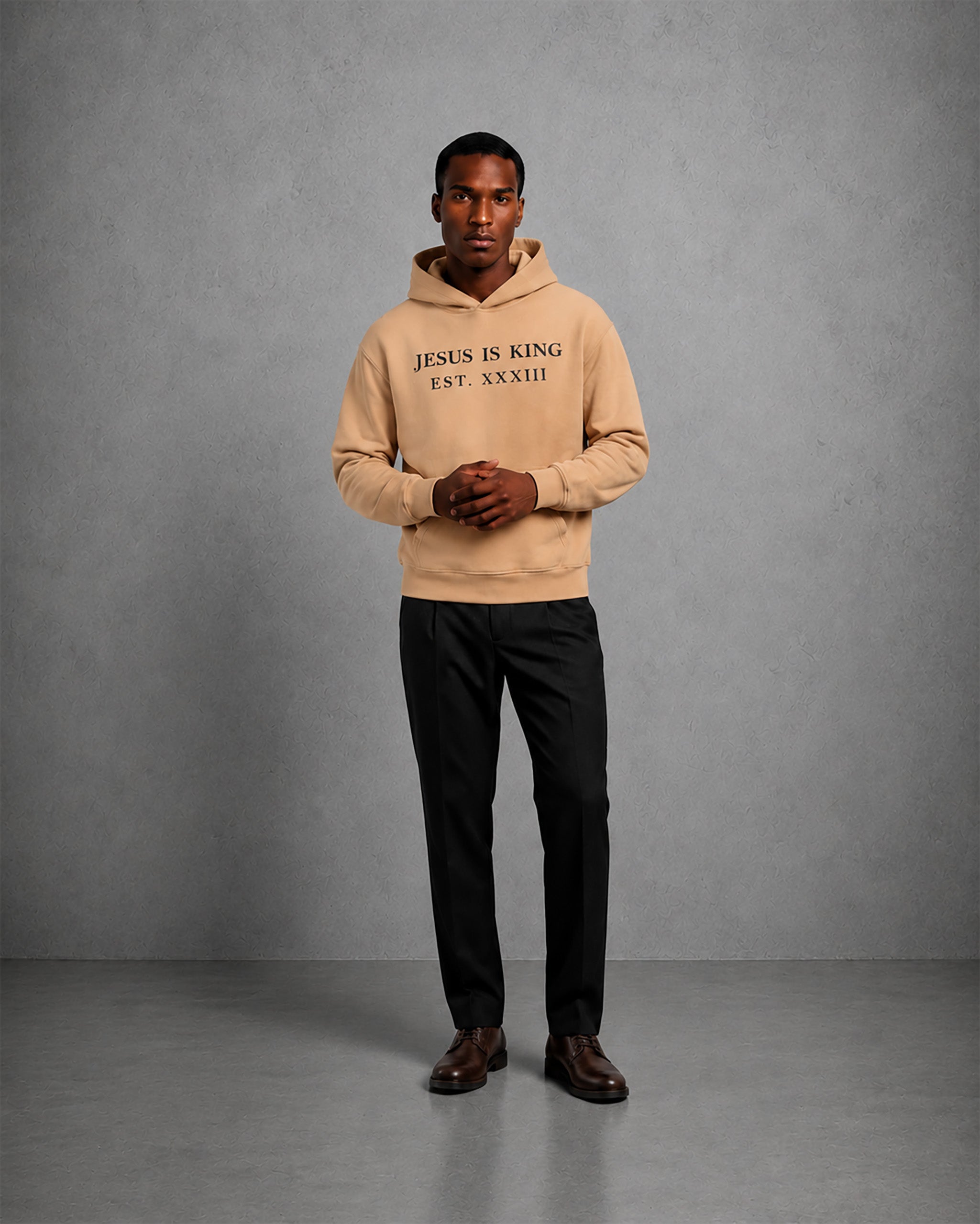 2_relaxed_jesus_is_king_SAND_hoodie JPA