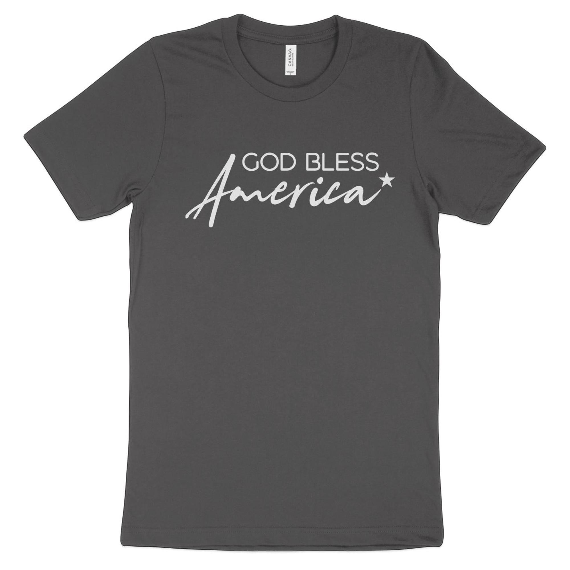 God Bless America Star Women's Short Sleeve T-shirt Size: XS Color: Dark Grey Heather Jesus Passion Apparel