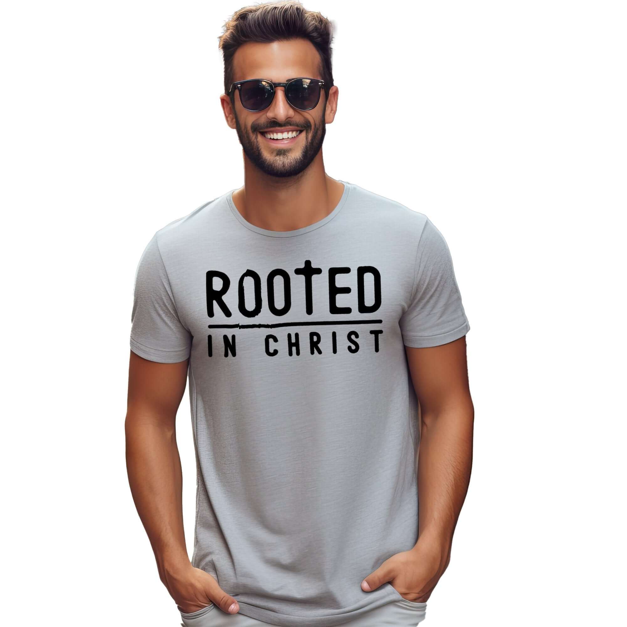 Rooted in Christ Men's Jersey Short Sleeve Tee Size: XS Color: Aqua Jesus Passion Apparel
