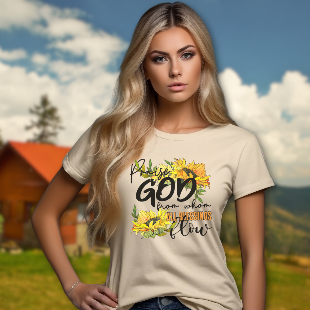 Praise God All Blessing Flow Jersey Short Sleeve T-Shirt Color: Soft Cream Size: XS Jesus Passion Apparel