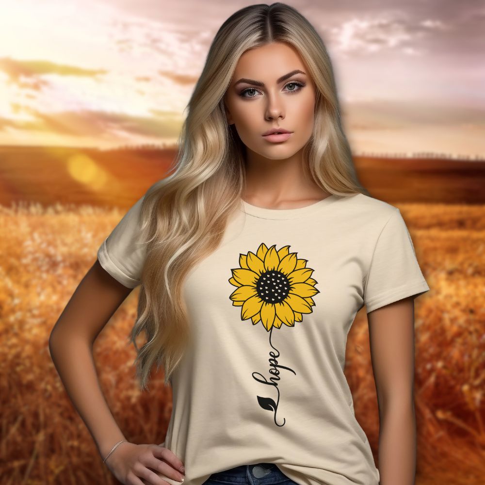 Hope Sunflower Vertical Jersey Short Sleeve T-Shirt Color: Soft Cream Size: XS Jesus Passion Apparel