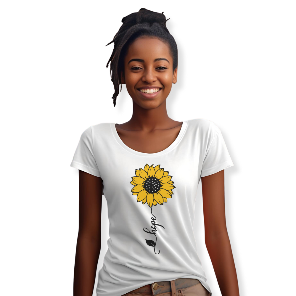 Hope Sunflower Vertical Jersey Short Sleeve T-Shirt Color: Soft Cream Size: XS Jesus Passion Apparel