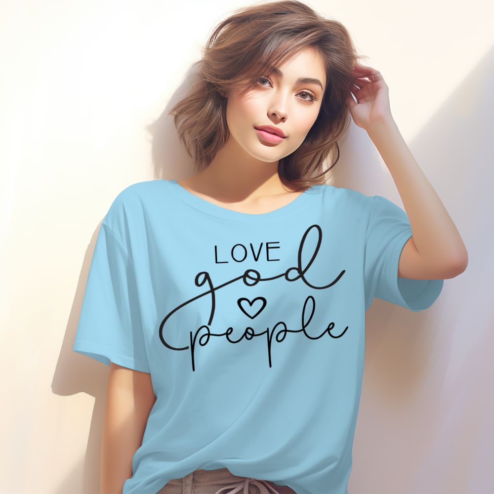 Love God People Jersey Short Sleeve T-Shirt Color: Pink Size: S Jesus Passion Apparel