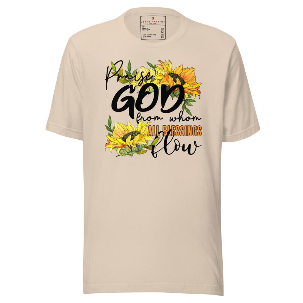 Praise God All Blessing Flow Jersey Short Sleeve T-Shirt Color: Soft Cream Size: XS Jesus Passion Apparel