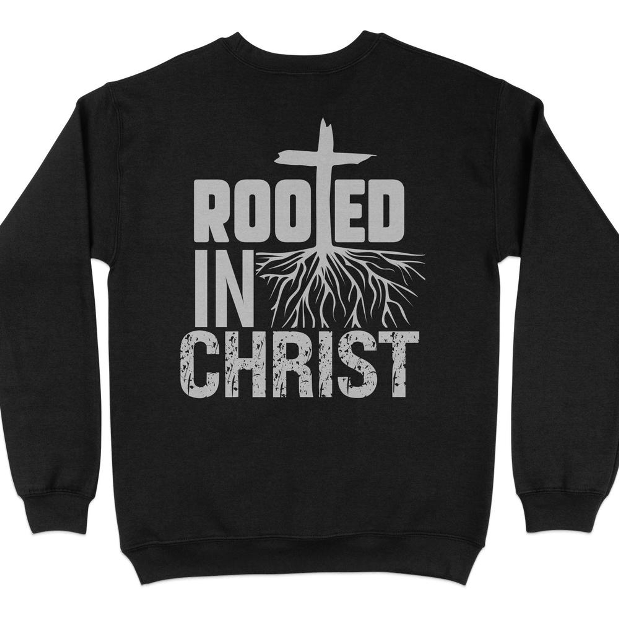 Rooted in Christ Men's Fleece Unisex-Fit Sweatshirt - Black Size: S Color: Black Jesus Passion Apparel