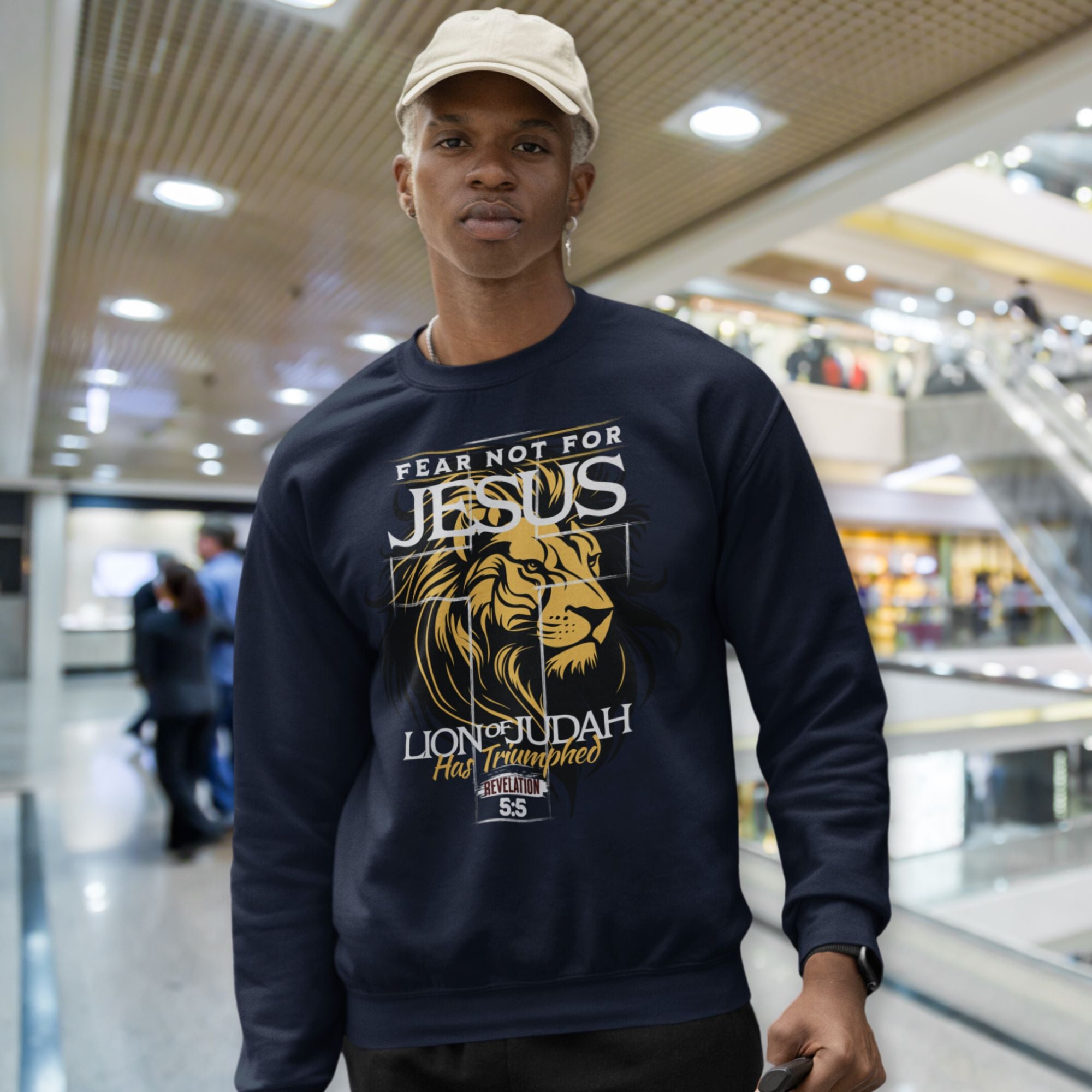 Lion of Judah Men's Unisex-Fit Fleece Sweatshirt - Navy or Black Size: S Color: Navy Jesus Passion Apparel