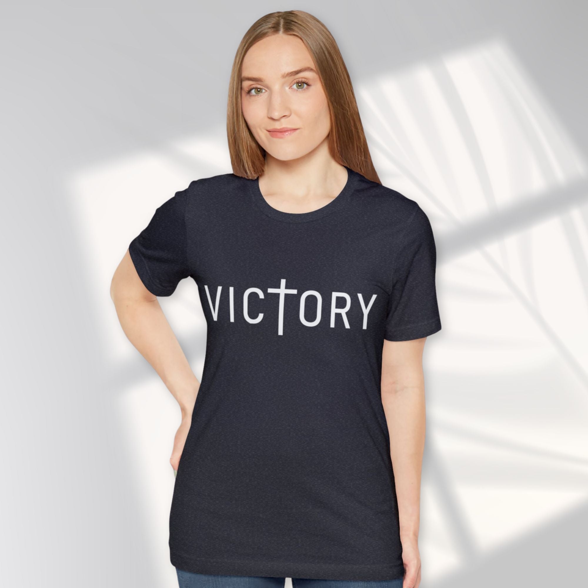 Victory Unisex Jersey Long Sleeve Tee Size: XS Color: Dark Grey Heather Jesus Passion Apparel