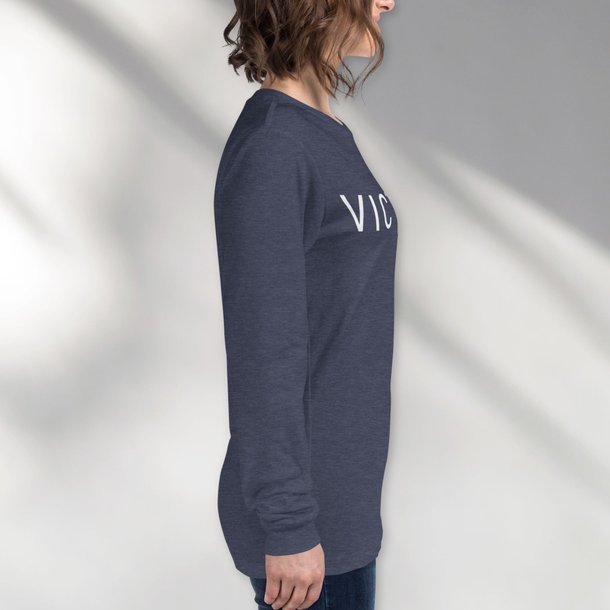 Victory Unisex Jersey Long Sleeve Tee Size: XS Color: Dark Grey Heather Jesus Passion Apparel