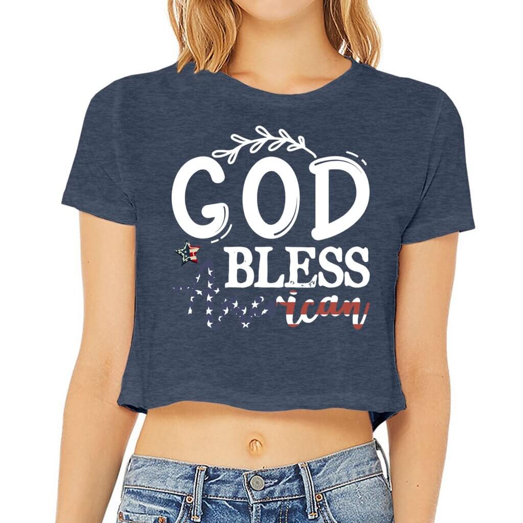 T-Shirts & TopsShow off your patriotic spirit with this stylish and comfortable God Bless America God Bless America Women’s Flowy Cropped Tee, perfect for Independence Day celebrations or everyday wear. Featuring bold white lettering with stars and olive