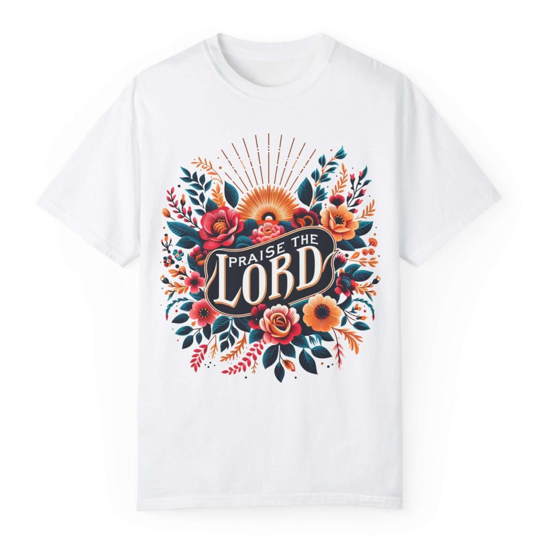 Praise the Lord Floral Sunshine Women's Short Sleeve Tee Color: White Size: S Jesus Passion Apparel