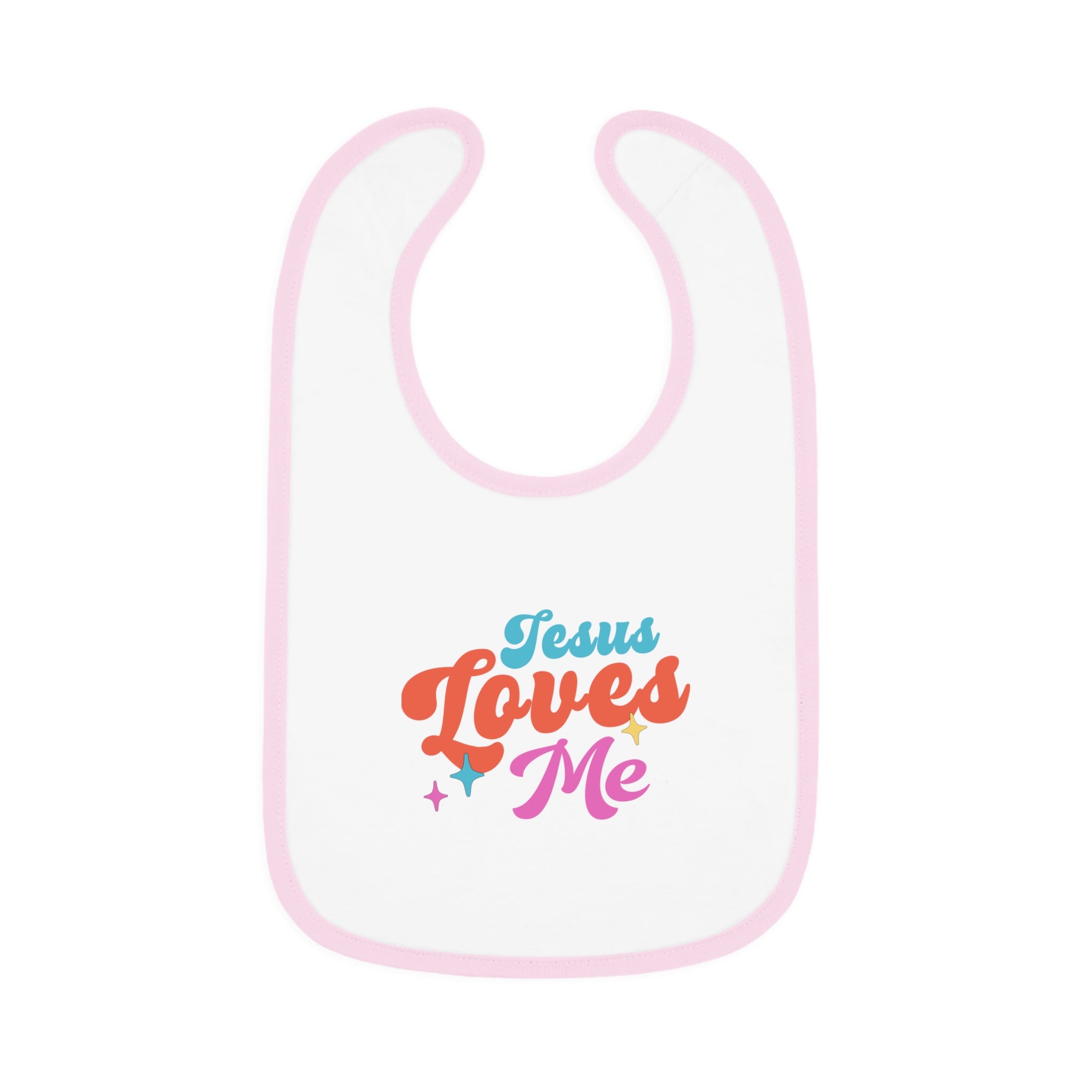 Jesus Loves Me Retro with Stars Baby Jersey Bib Color: White/Pink Size: One size Jesus Passion Apparel