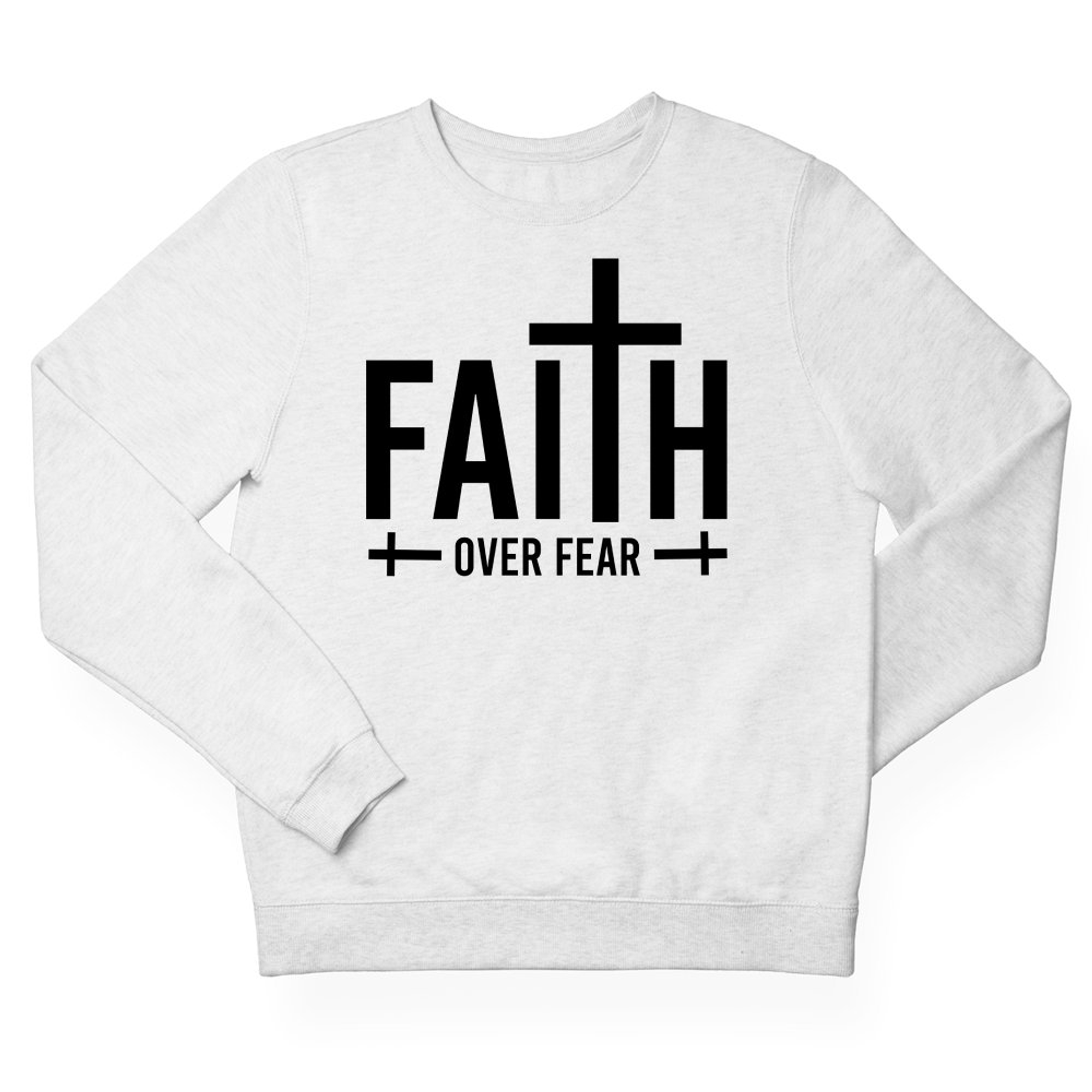 Faith over Fear Men's Fleece Unisex-Fit Sweatshirt - White Size: S Color: White Jesus Passion Apparel