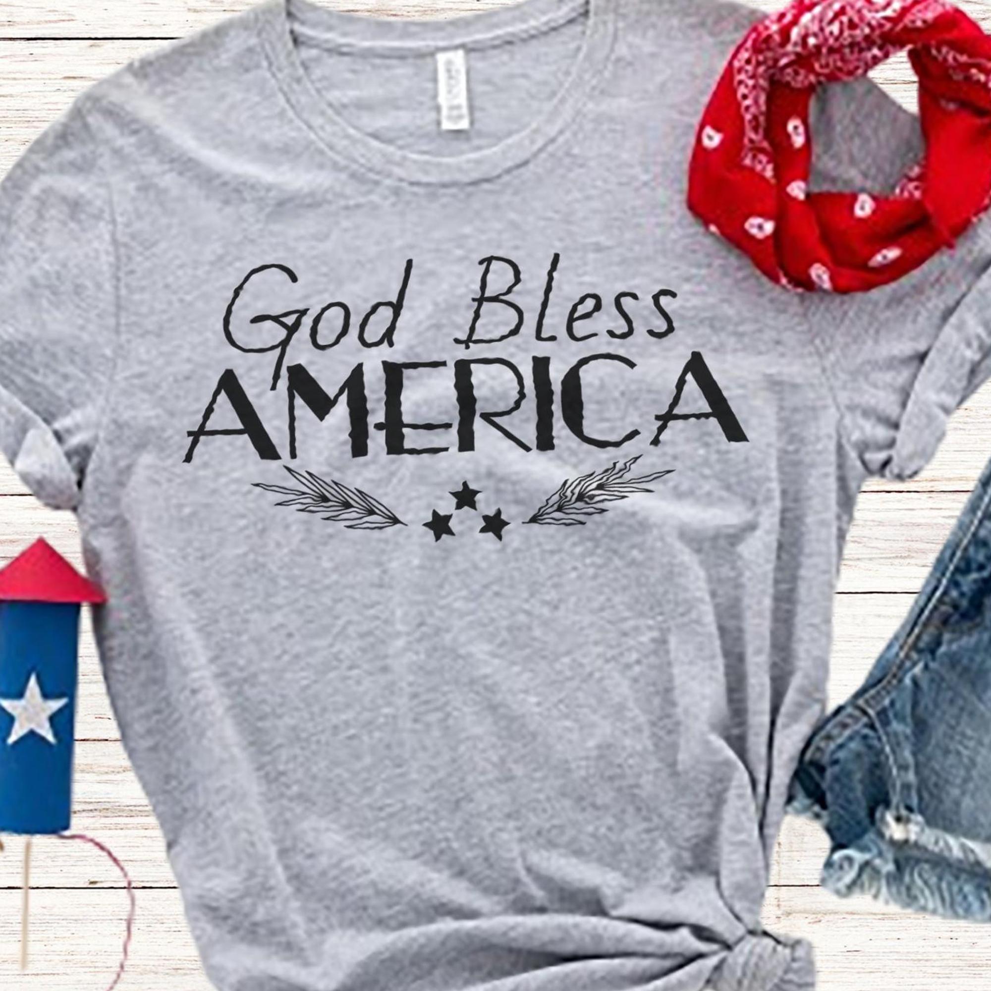 God Bless America Women's Short Sleeve Patriotic T-Shirt Size: XS Color: Baby Blue Jesus Passion Apparel