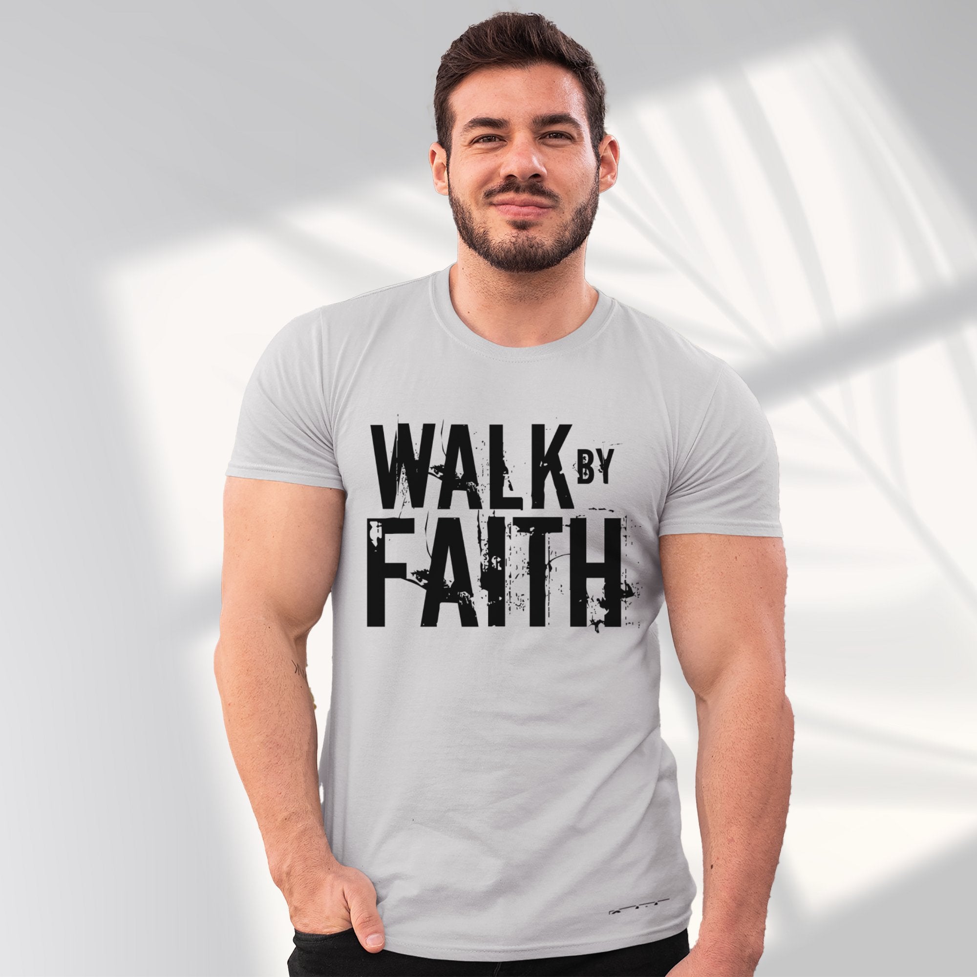 Walk By Faith Men's Jersey Short Sleeve Tee Size: XS Color: Athletic Heather Jesus Passion Apparel