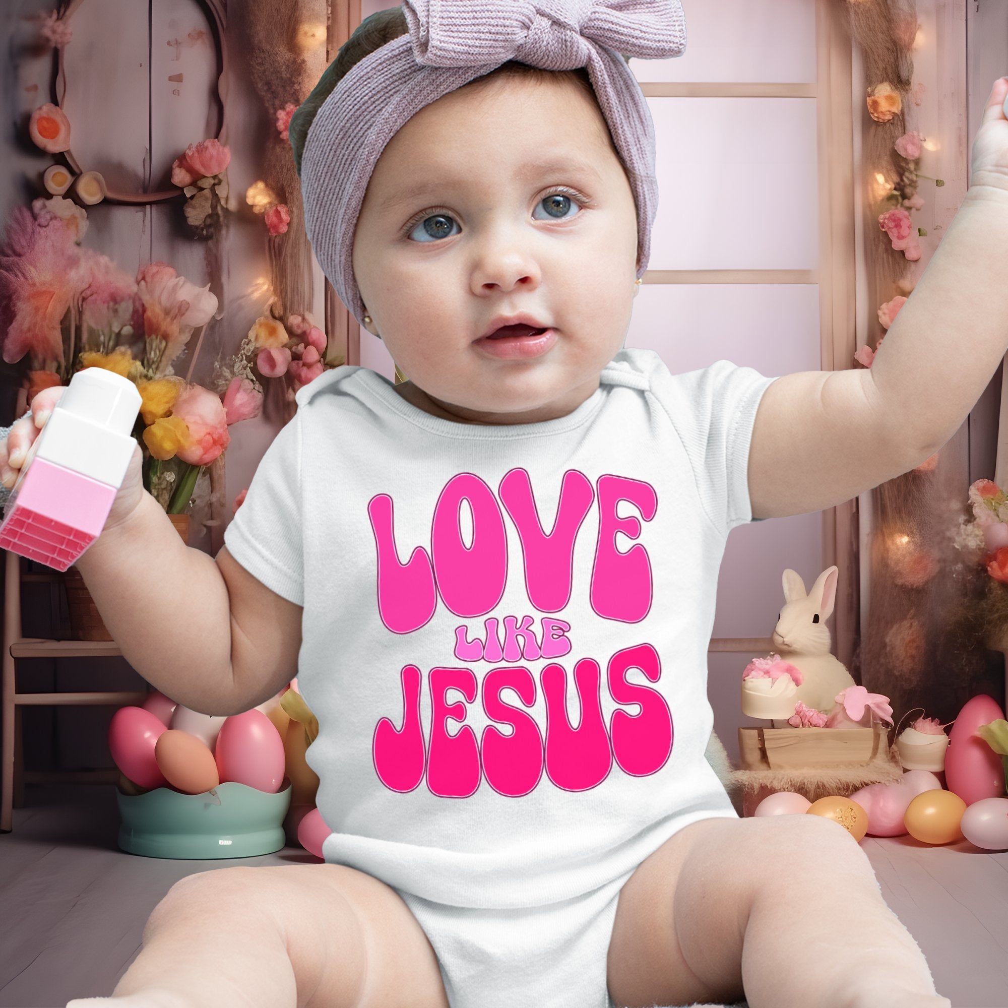 Love Like Jesus Groovy Infant Fine Jersey Bodysuit Size: 6mo Color: White Jesus Passion Apparel