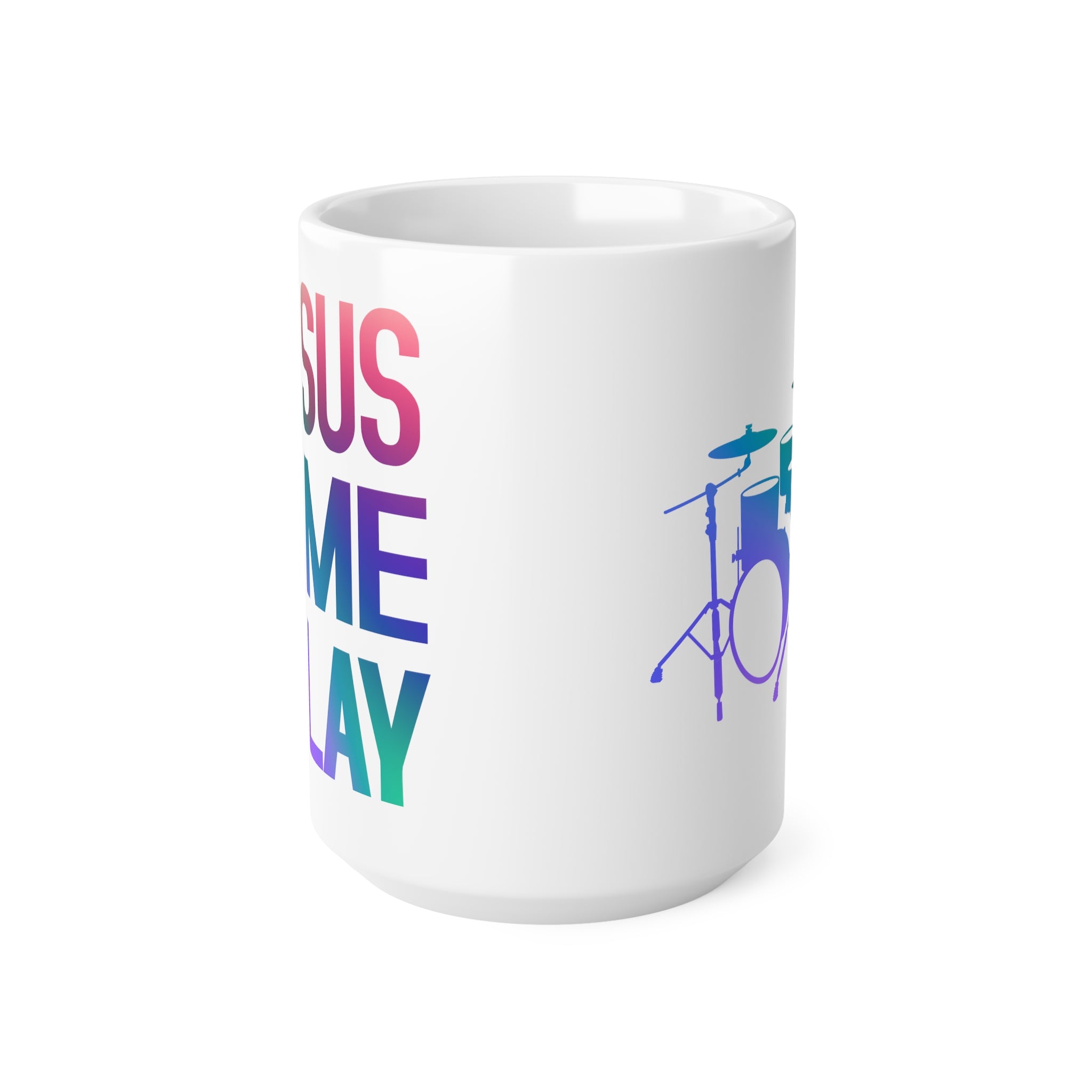 In Jesus Name I Play Drums Black 15 oz Mug Size: Black 15oz Jesus Passion Apparel