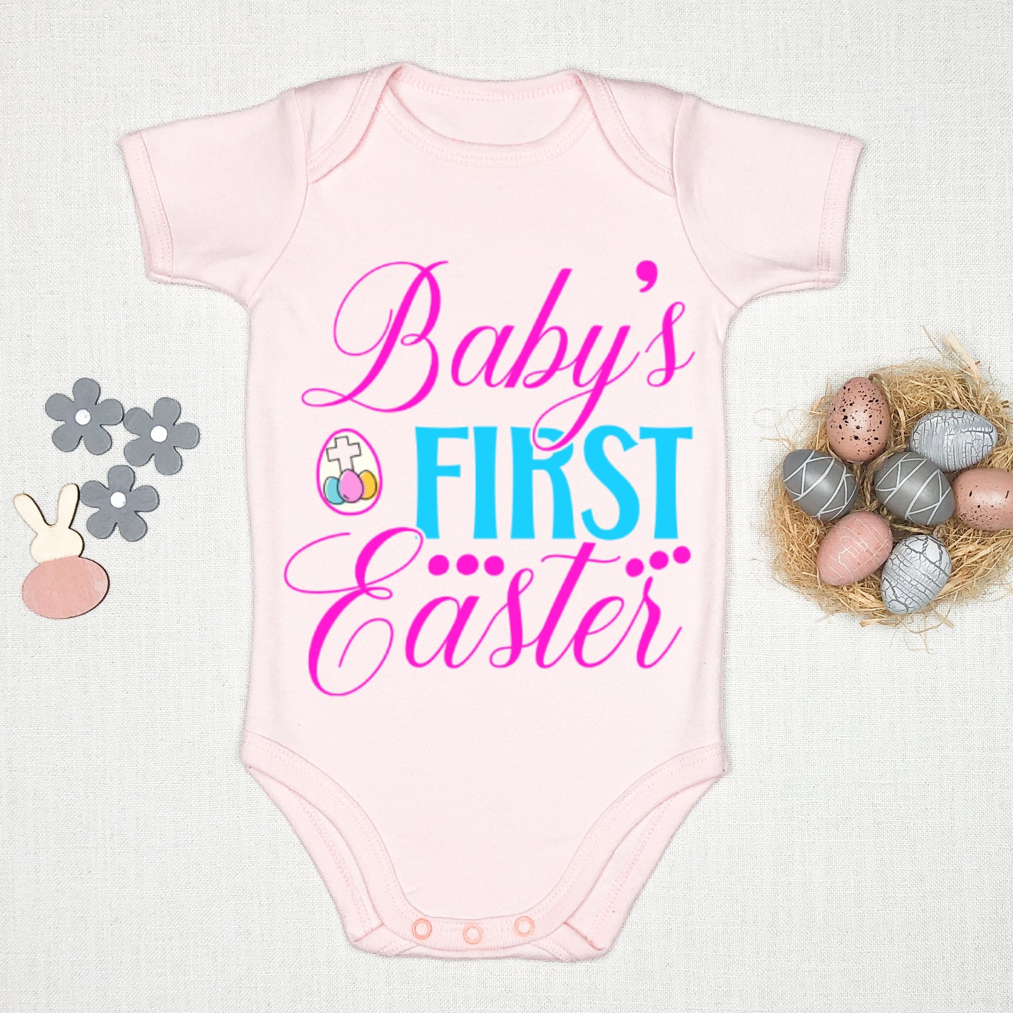 Baby's First Easter Cross Eggs Infant Fine Jersey Bodysuit Size: 6mo Color: White Jesus Passion Apparel