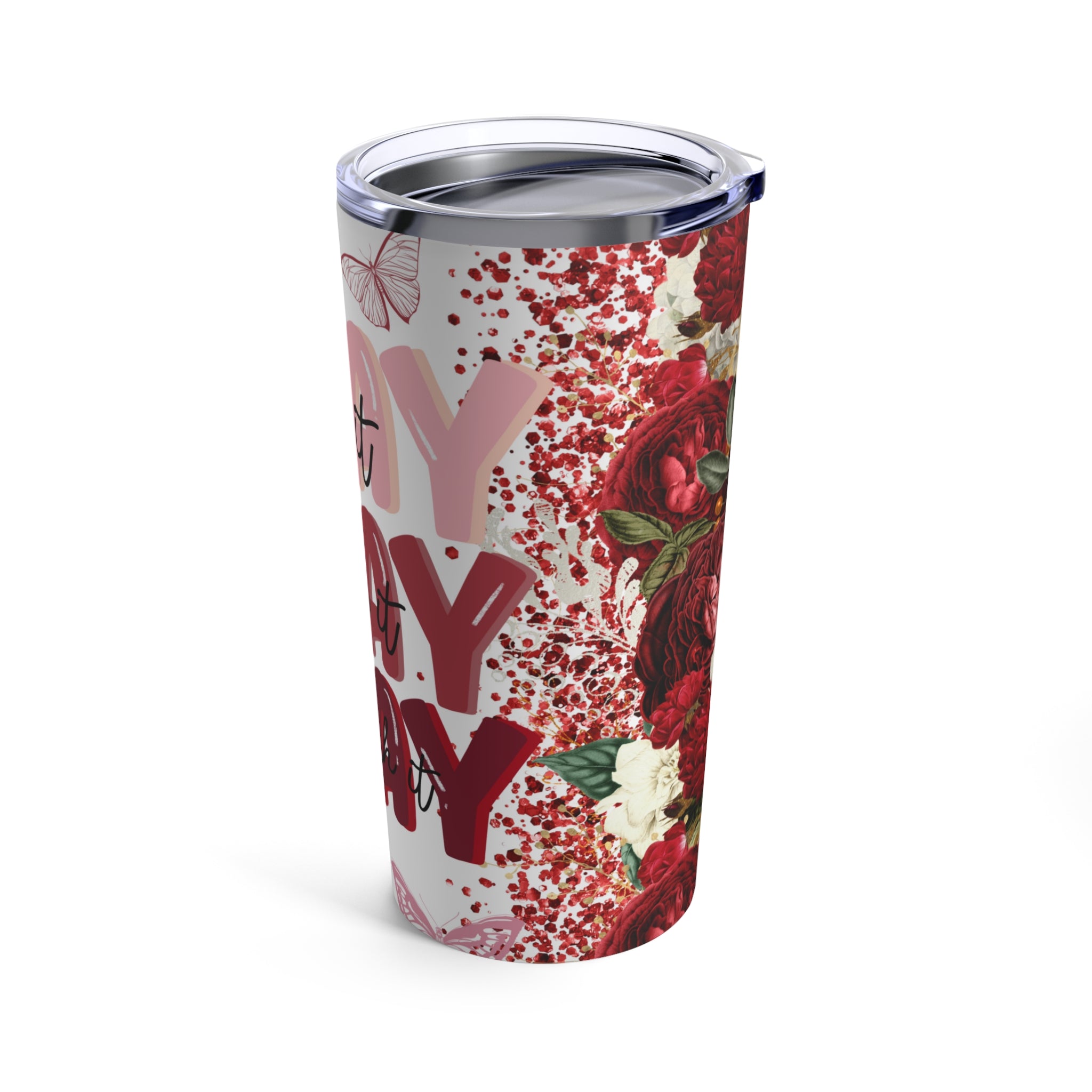 Pray Pray Pray Purple Roses Hot-Cold Tumbler 20 oz with Sip Lid Size: 20oz Jesus Passion Apparel