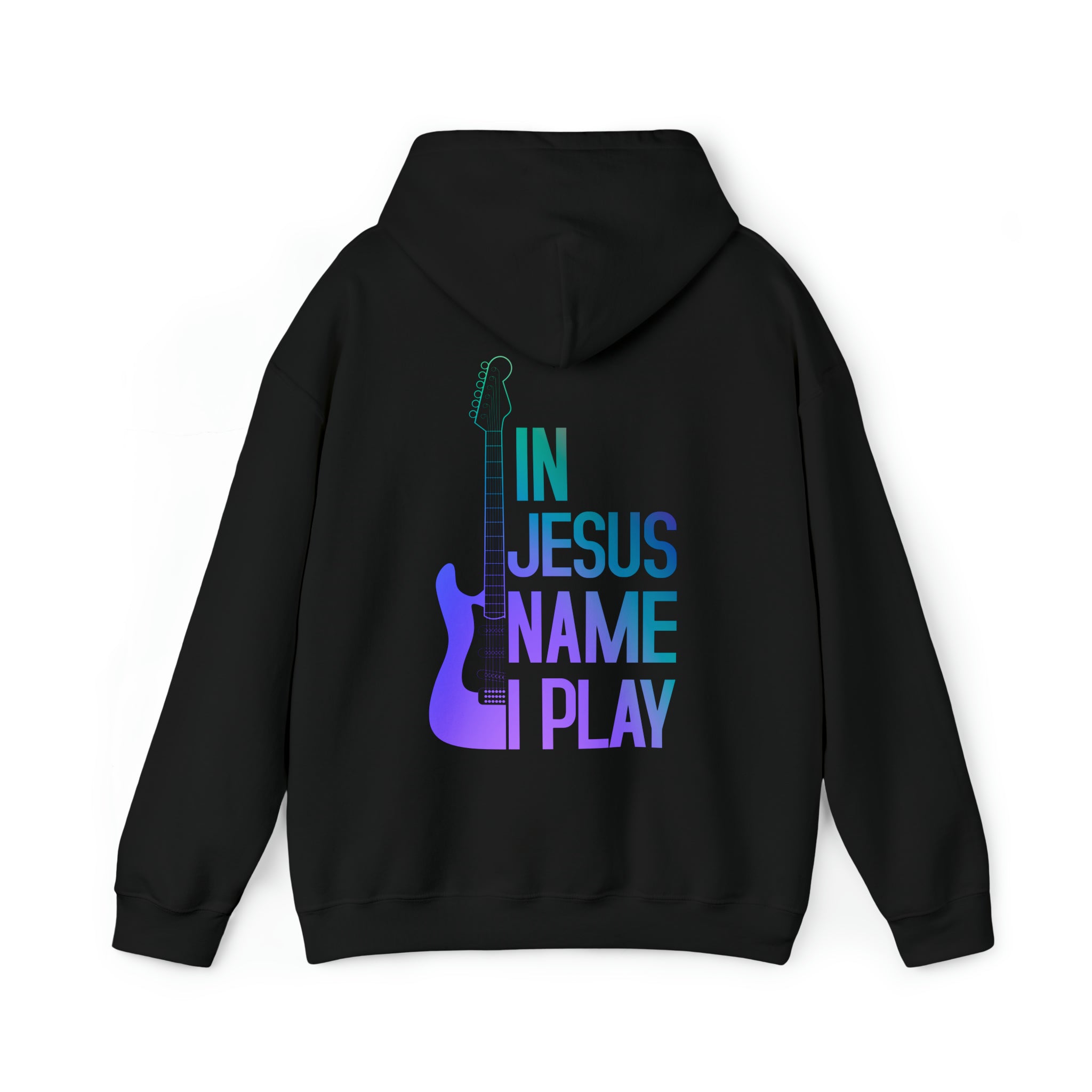 In Jesus Name I Play Electric Guitar Men's Heavy Blend™ Hoodie Color: White Size: S Jesus Passion Apparel