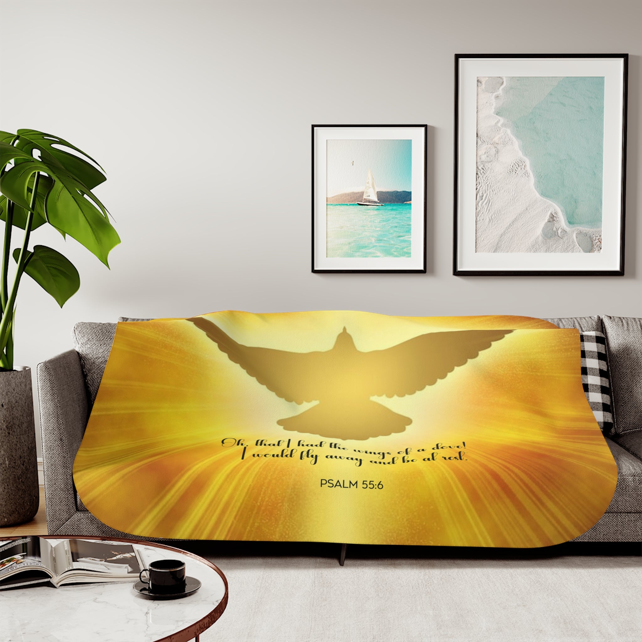 Wings of a Dove Sherpa Blanket - 3 Sizes Size: 30'' × 40'' Color: Beige Jesus Passion Apparel