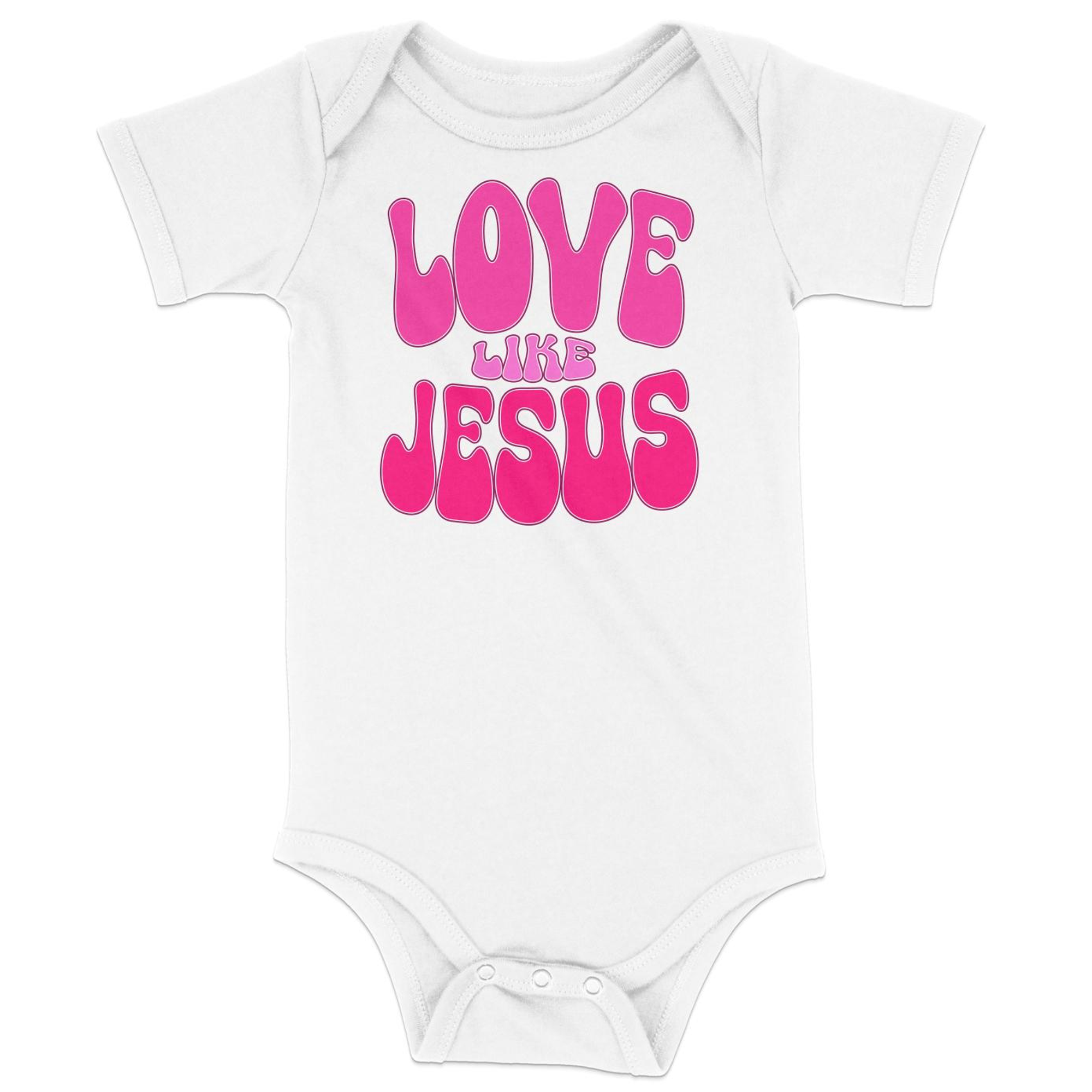 Love Like Jesus Groovy Infant Fine Jersey Bodysuit Size: 6mo Color: White Jesus Passion Apparel