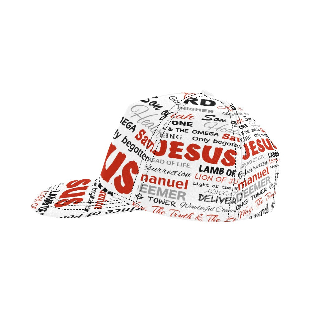 The Many Names of Jesus All Over Print Snapback Cap Color: White Size: ONE SIZE Jesus Passion Apparel